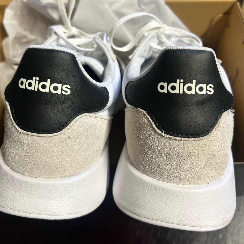 adidas White and Black Suede Sneakers. Men size 10.5. Run 60s 2.0.  Worn once. - Picture 4 of 6